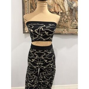 Forever 21 Two Piece Set Womens Small Black Abstract Tube Top Wide Leg Pants